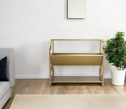 32" Gold Iron and Metal Two Tier Bookcase