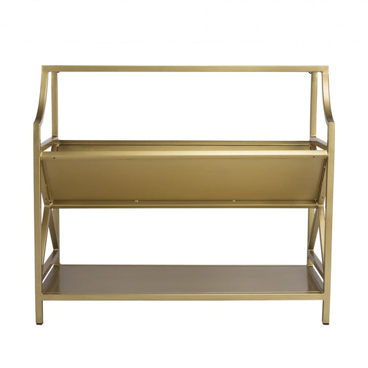 32" Gold Iron and Metal Two Tier Bookcase