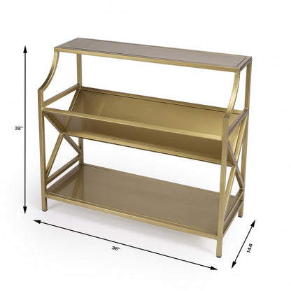 32" Gold Iron and Metal Two Tier Bookcase