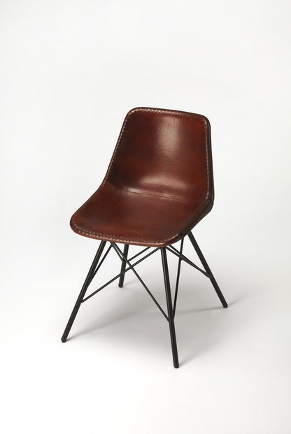 21" Brown Faux Leather and Iron Side Chair