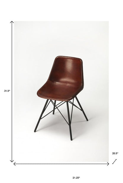 21" Brown Faux Leather and Iron Side Chair