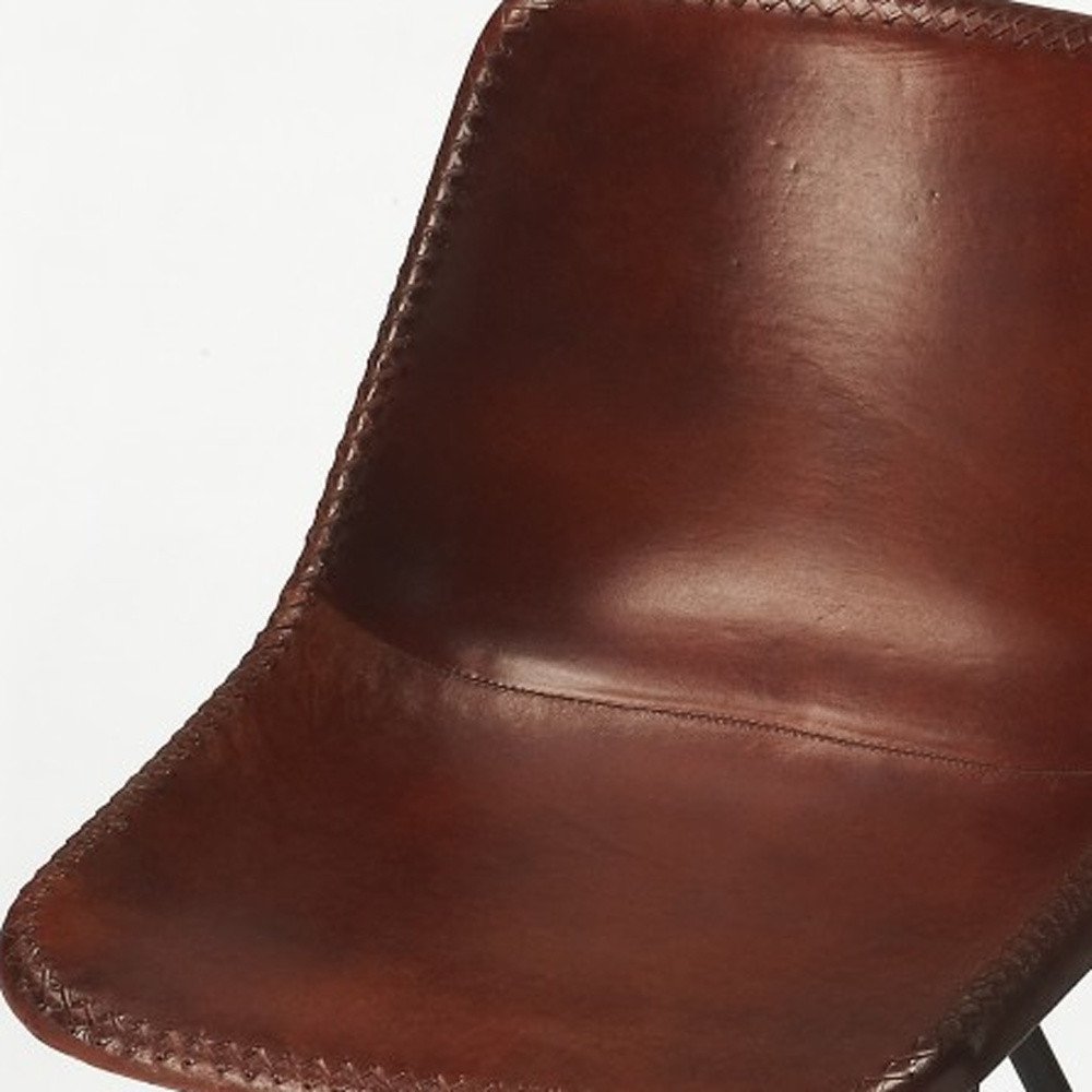 21" Brown Faux Leather and Iron Side Chair