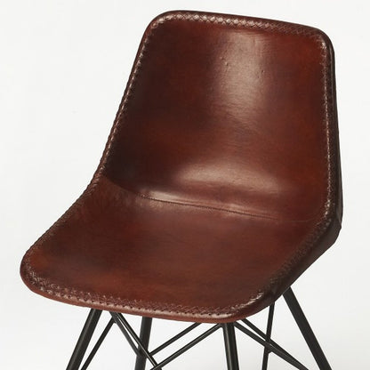 21" Brown Faux Leather and Iron Side Chair