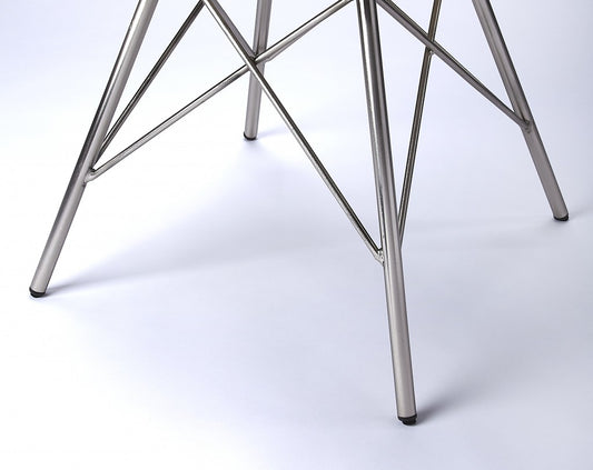 18" White and Silver Faux Leather Side Chair