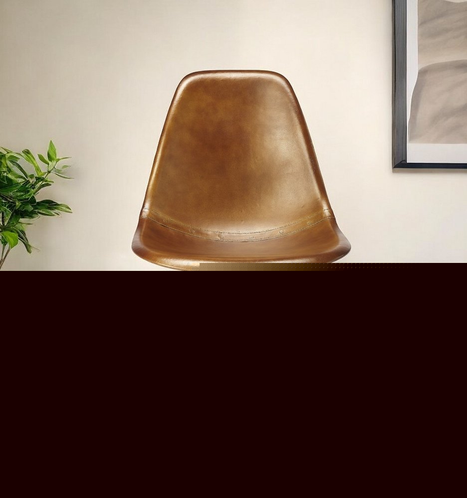 18" Brown and Copper Faux Leather Side Chair