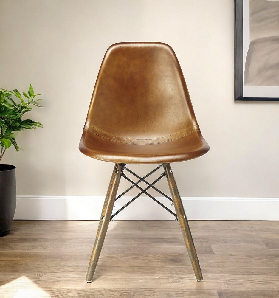 18" Brown and Copper Faux Leather Side Chair