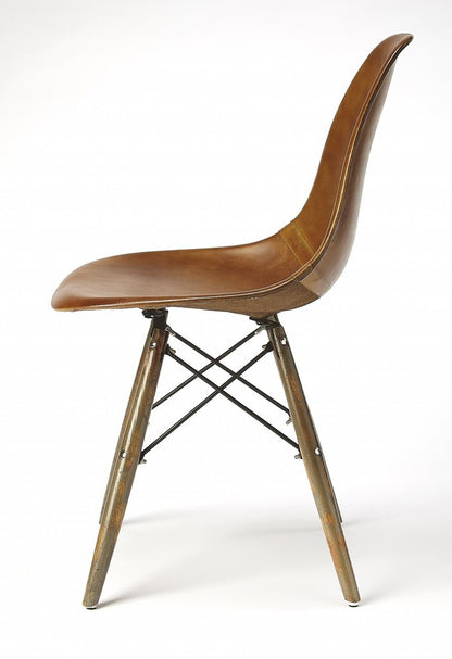 18" Brown and Copper Faux Leather Side Chair