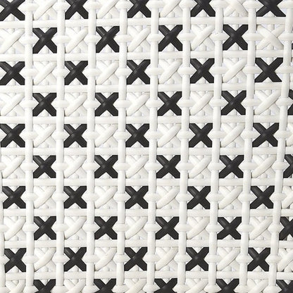 21" Black And White Woven Faux Rattan Outdoor Dining Chair