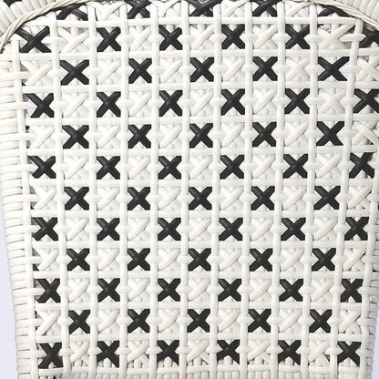 21" Black And White Woven Faux Rattan Outdoor Dining Chair