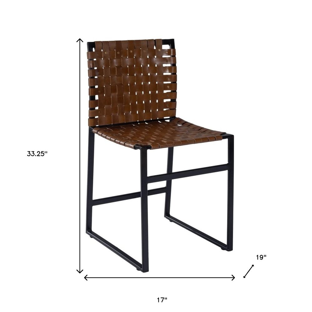 17" Brown and Black Faux Leather Side Chair