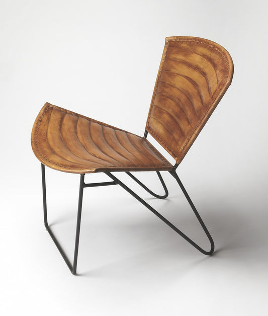 23" Brown Faux Leather Striped Side Chair