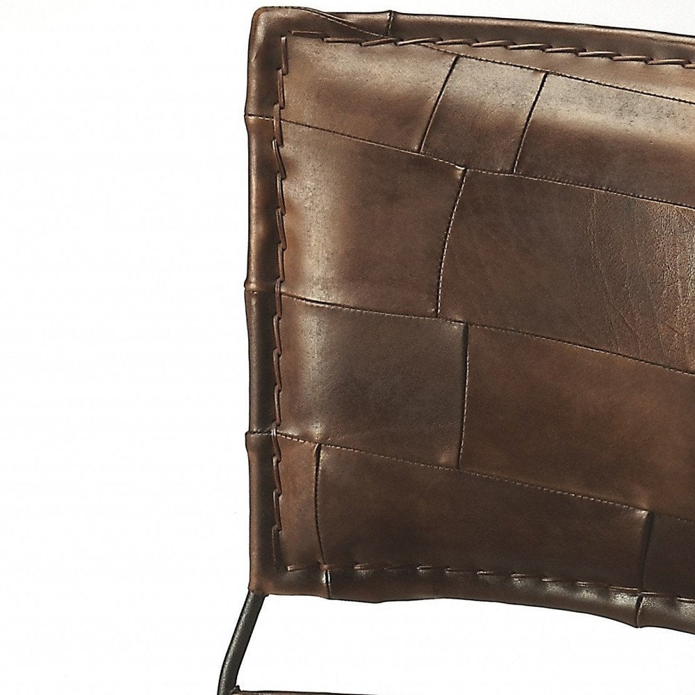 16" Brown Faux Leather Patchwork Side Chair