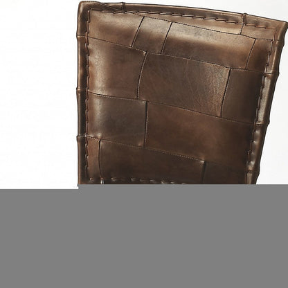 16" Brown Faux Leather Patchwork Side Chair