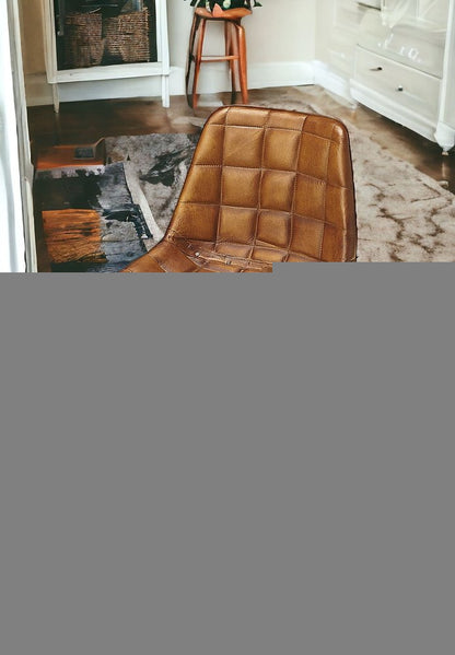 18" Brown Faux Leather Checkered Tufted Side Chair