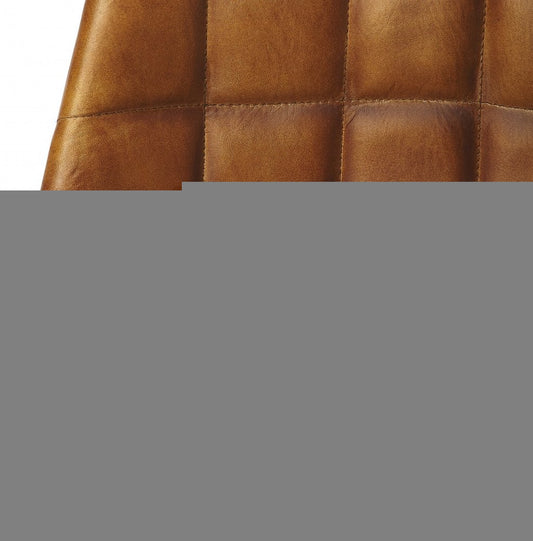 18" Brown Faux Leather Checkered Tufted Side Chair