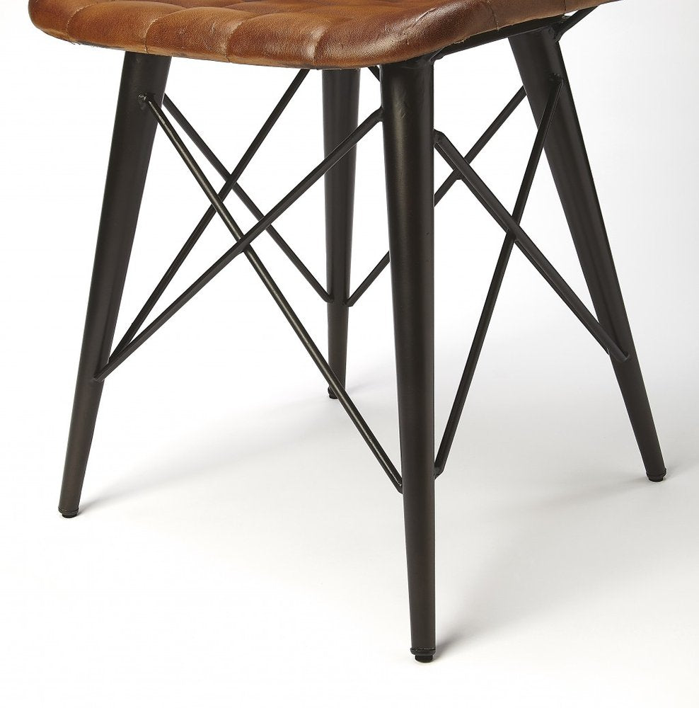 18" Brown Faux Leather Checkered Tufted Side Chair