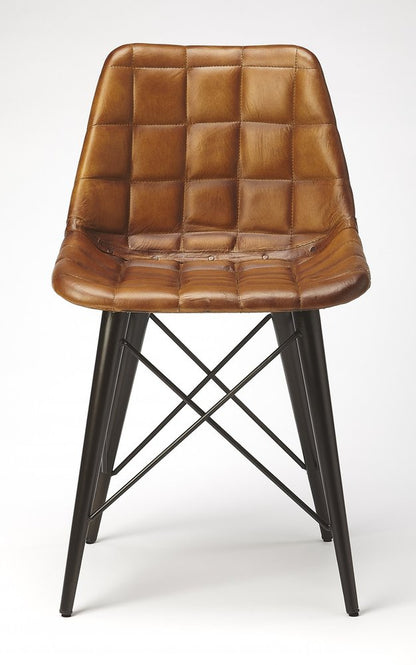 18" Brown Faux Leather Checkered Tufted Side Chair