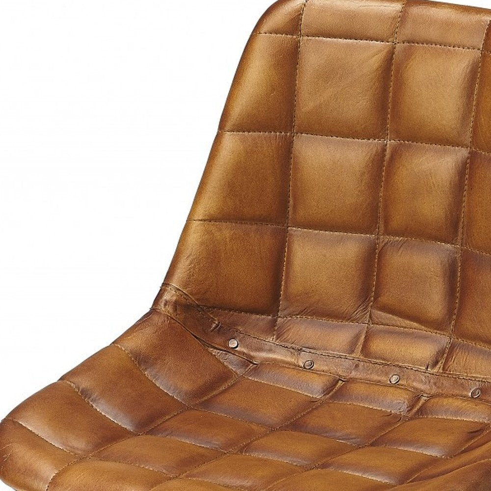 18" Brown Faux Leather Checkered Tufted Side Chair