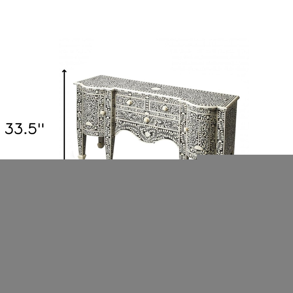 57" Black Wood Three Drawer Sideboard with Two Doors