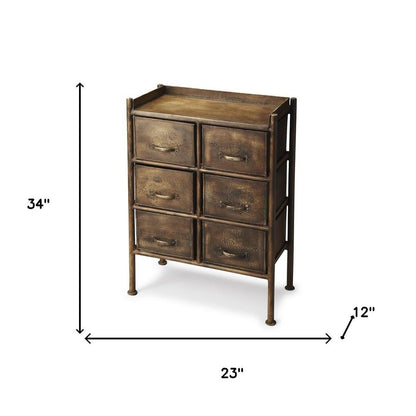 23" Bronze Iron Six Drawer Double Dresser