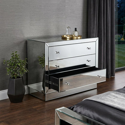42" Clear Glass Three Drawer Dresser