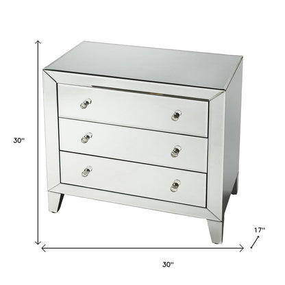 30" Clear Glass Three Drawer Chest