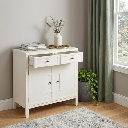 31" White Solid Wood Two Drawer Sideboard with Two Doors