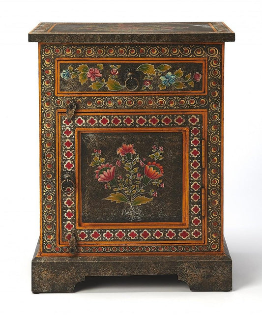 18" Dark Brown Solid Wood Frame Accent Cabinet With Two Drawers