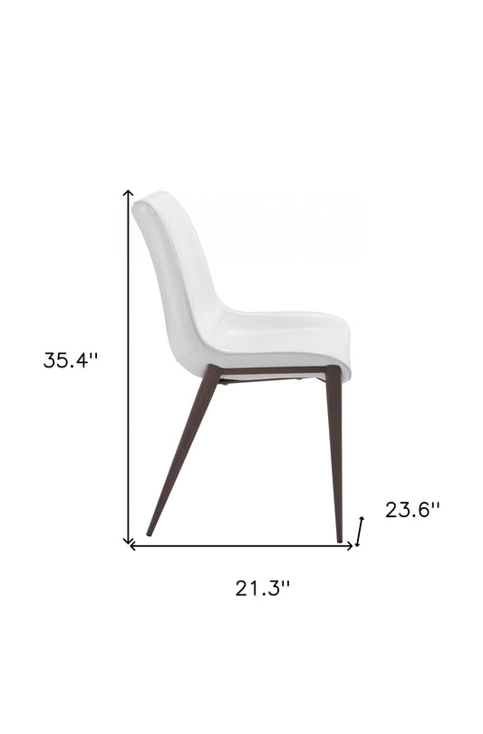 Set of Two White and Brown Upholstered Faux Leather Dining Side Chairs