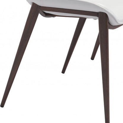 Set of Two White and Brown Upholstered Faux Leather Dining Side Chairs