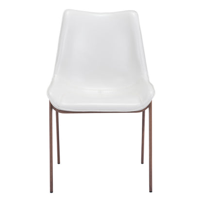 Set of Two White and Brown Upholstered Faux Leather Dining Side Chairs