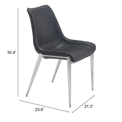 Set of Two Black and Silver Upholstered Faux Leather Dining Side Chairs