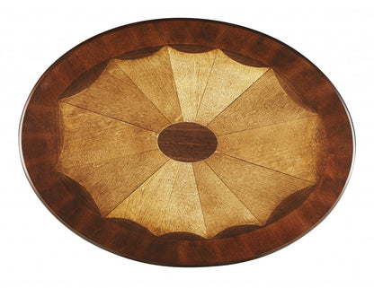 25" Brown Wood Oval Coffee Table With Drawer And Shelf