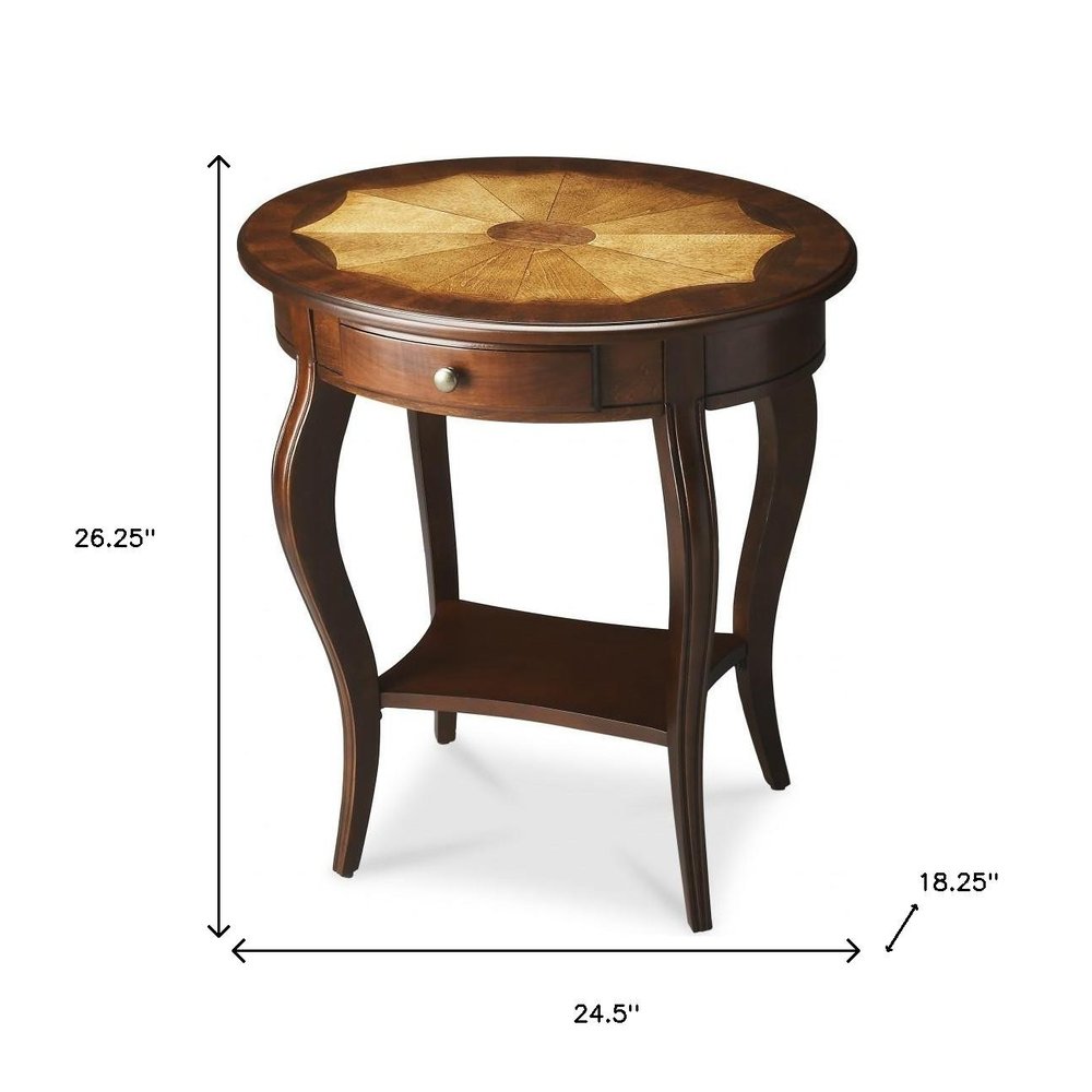 25" Brown Wood Oval Coffee Table With Drawer And Shelf