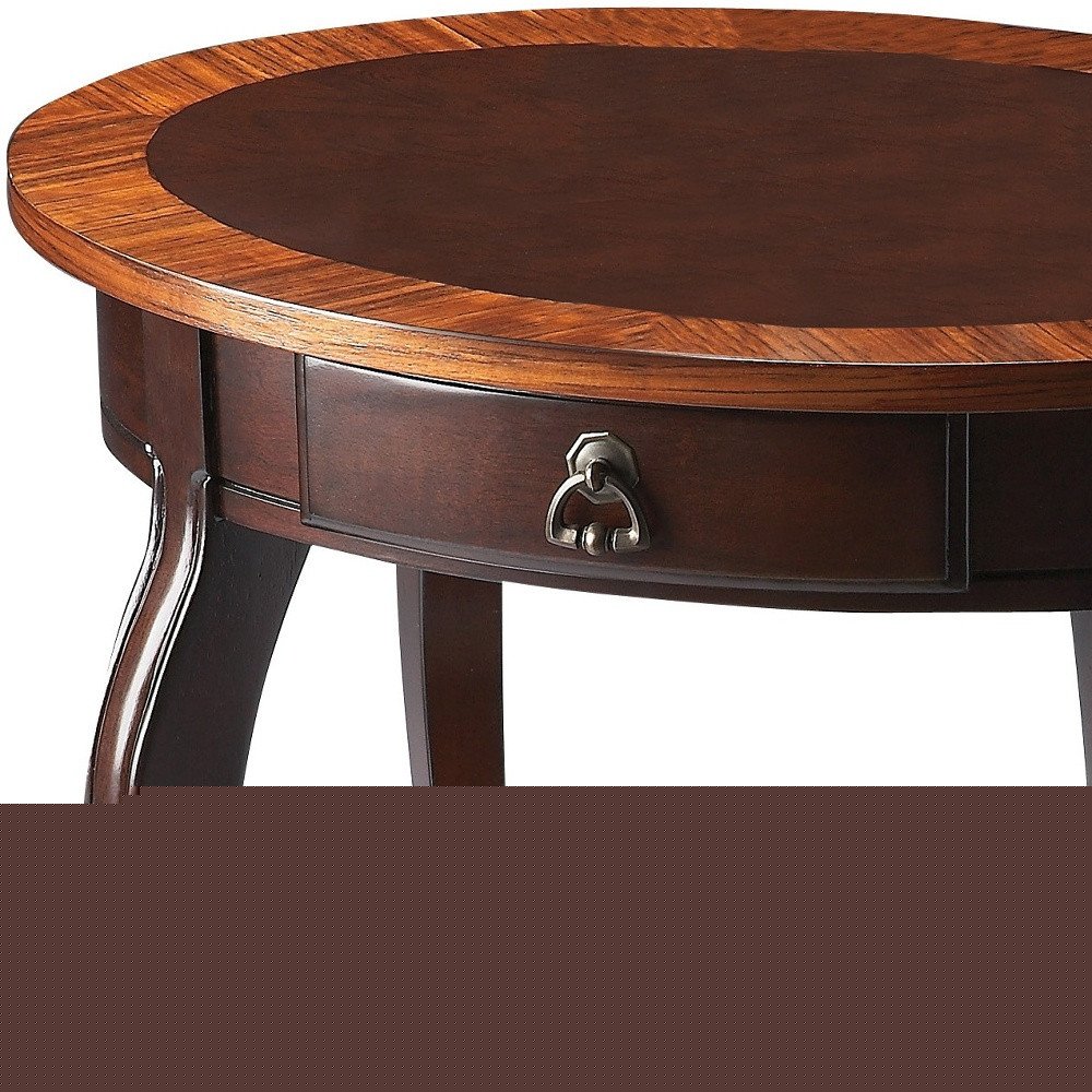 25" Brown Wood Oval Coffee Table With Drawer And Shelf