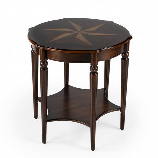 28" Brown Wood Round Coffee Table With Shelf