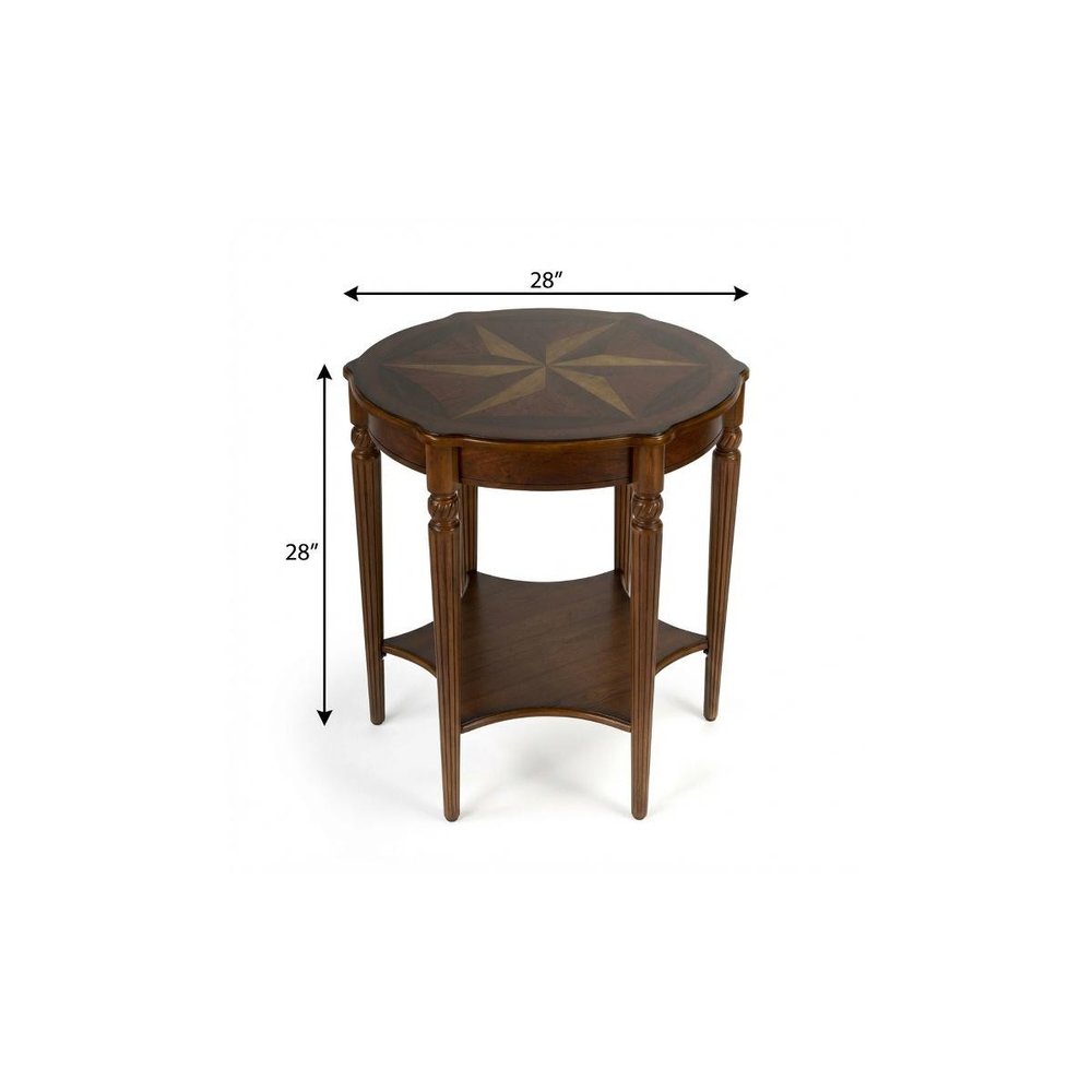 28" Brown Wood Round Coffee Table With Shelf