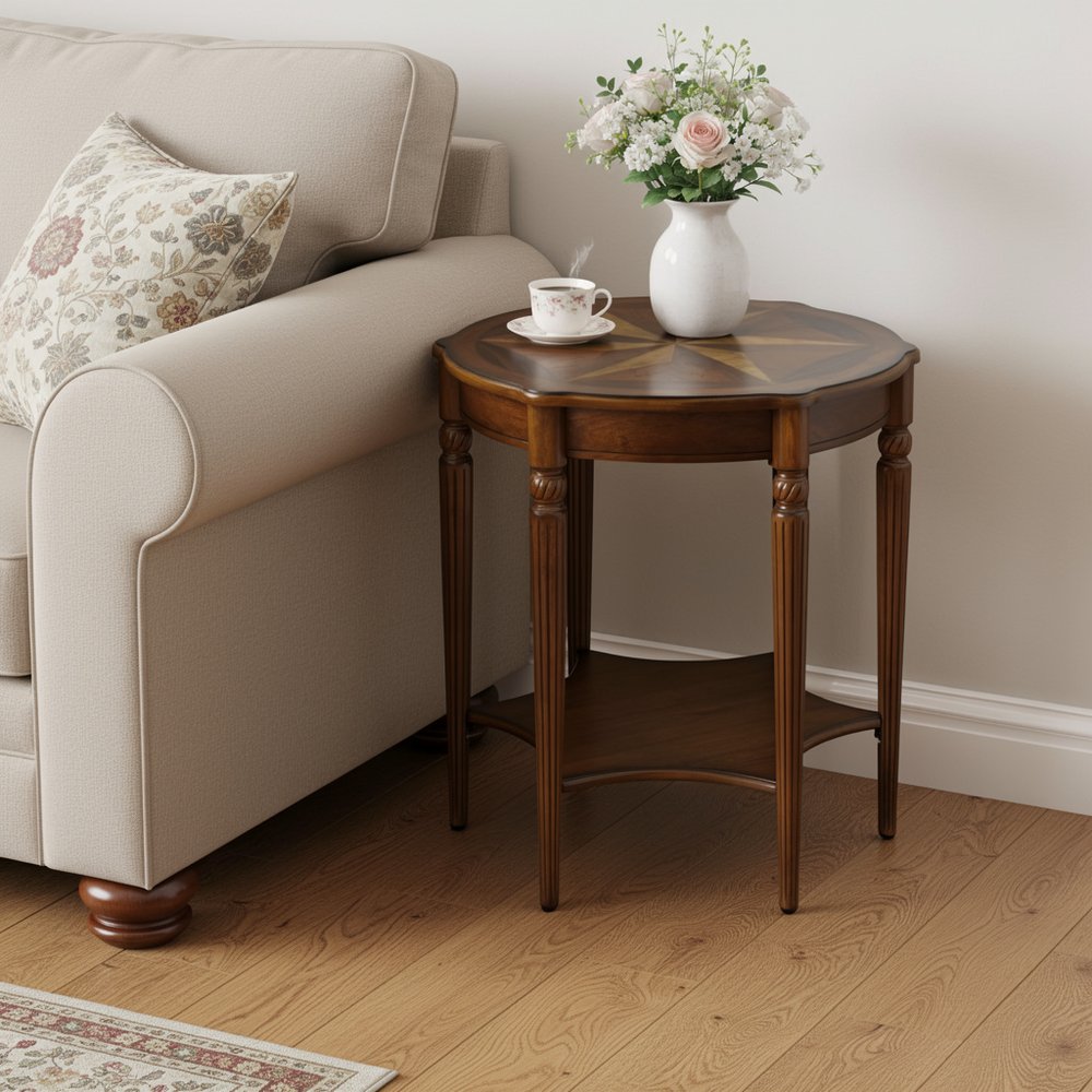 28" Brown Wood Round Coffee Table With Shelf