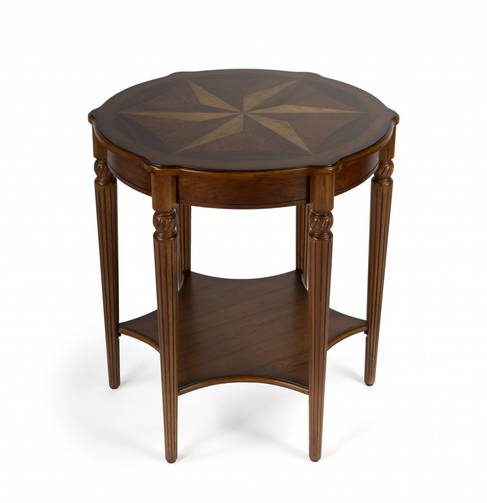 28" Brown Wood Round Coffee Table With Shelf