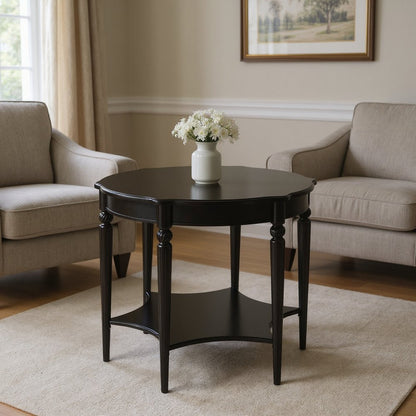 28" Brown Wood Round Coffee Table With Shelf