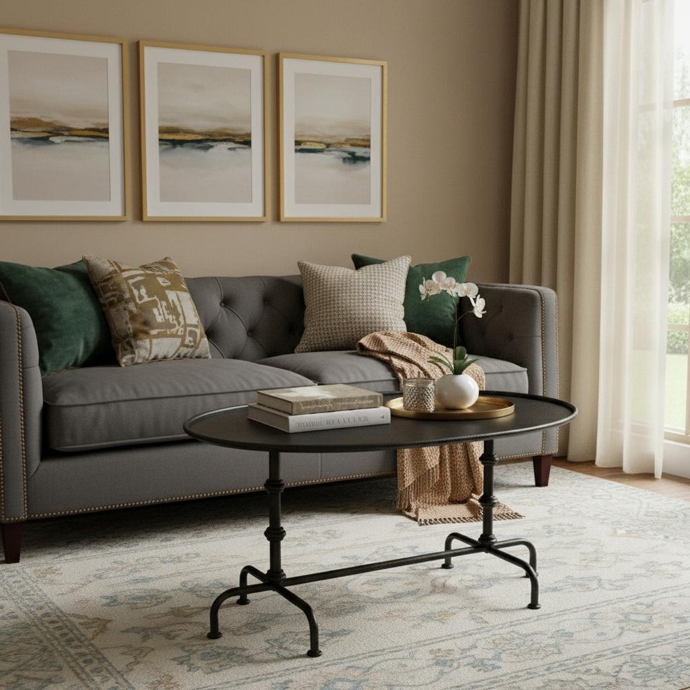 38" Silver Aluminum Oval Coffee Table