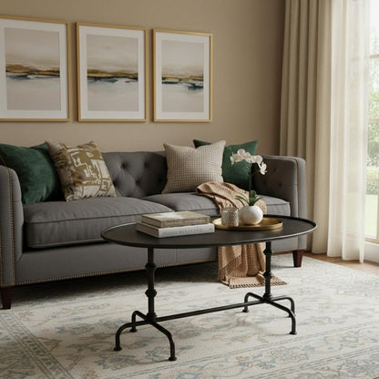 38" Silver Aluminum Oval Coffee Table