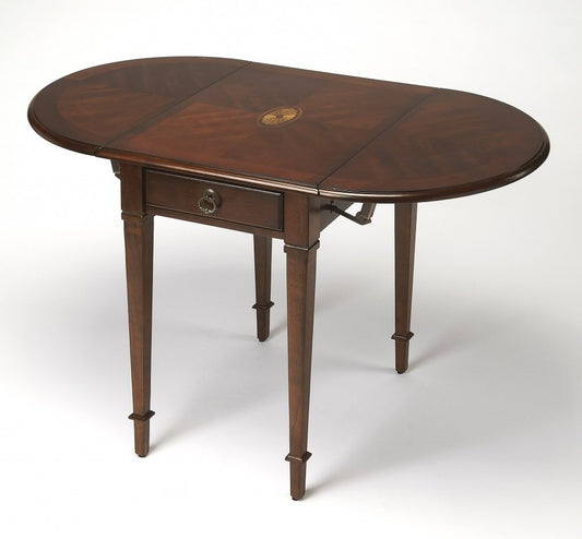 19" Brown and Dark Brown Wood Oval Coffee Table With Drawer