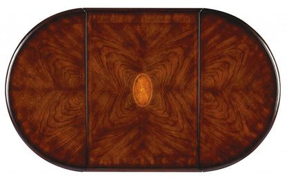 19" Brown and Dark Brown Wood Oval Coffee Table With Drawer