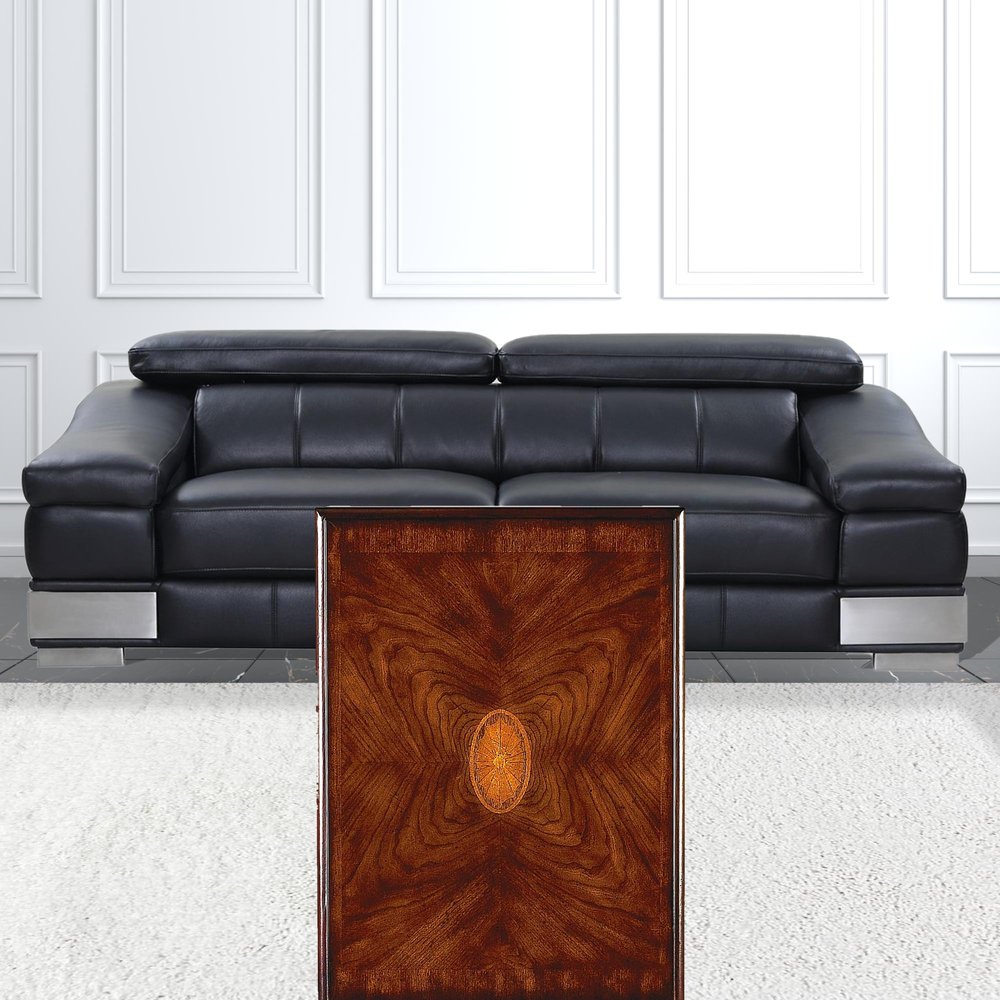 19" Brown and Dark Brown Wood Oval Coffee Table With Drawer