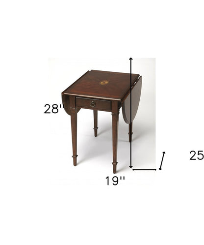 19" Brown and Dark Brown Wood Oval Coffee Table With Drawer