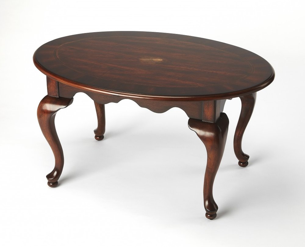 38" Brown Wood Oval Coffee Table