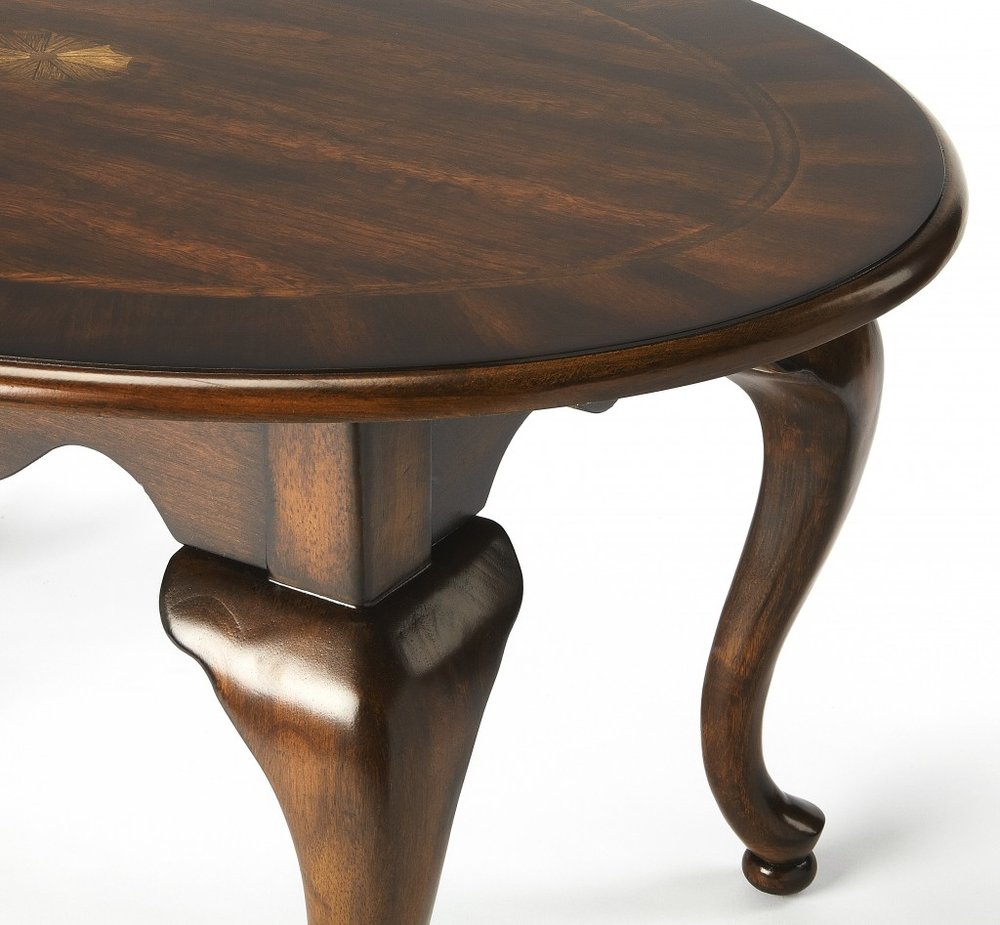 38" Brown Wood Oval Coffee Table