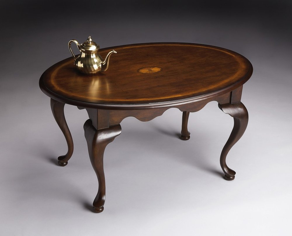 38" Brown Wood Oval Coffee Table