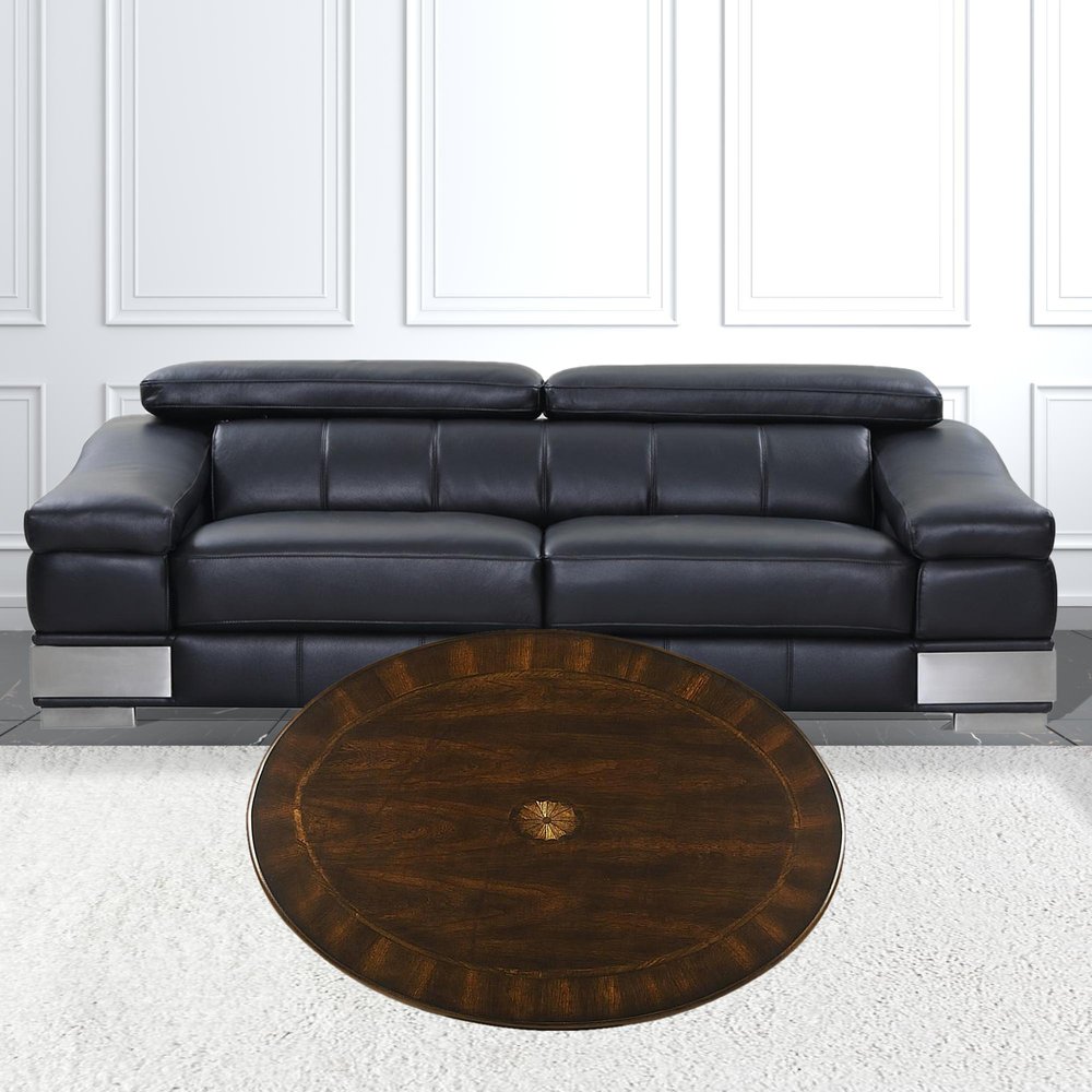 38" Brown Wood Oval Coffee Table